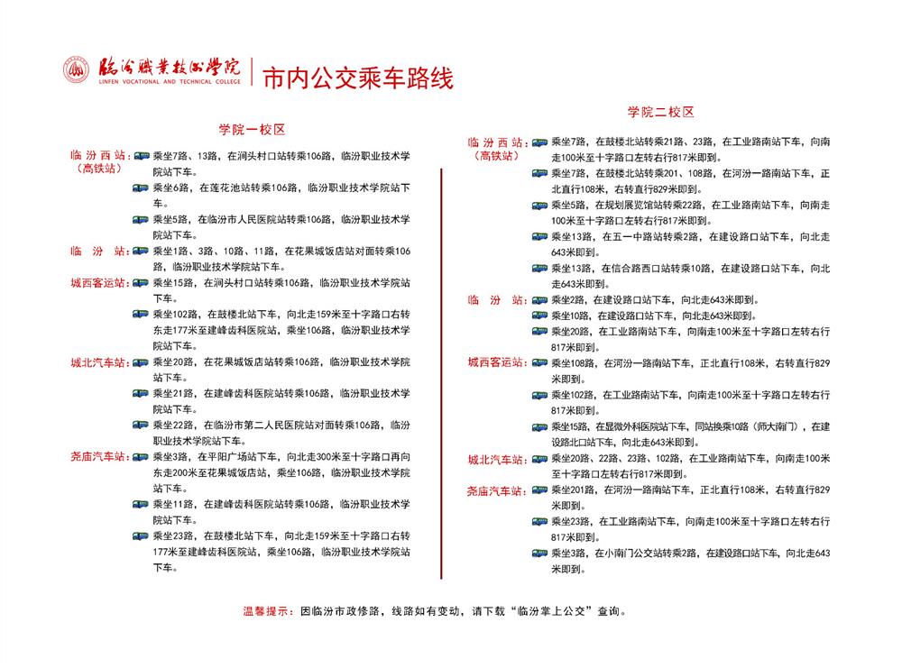 临汾职业技术学院市内交通路线图